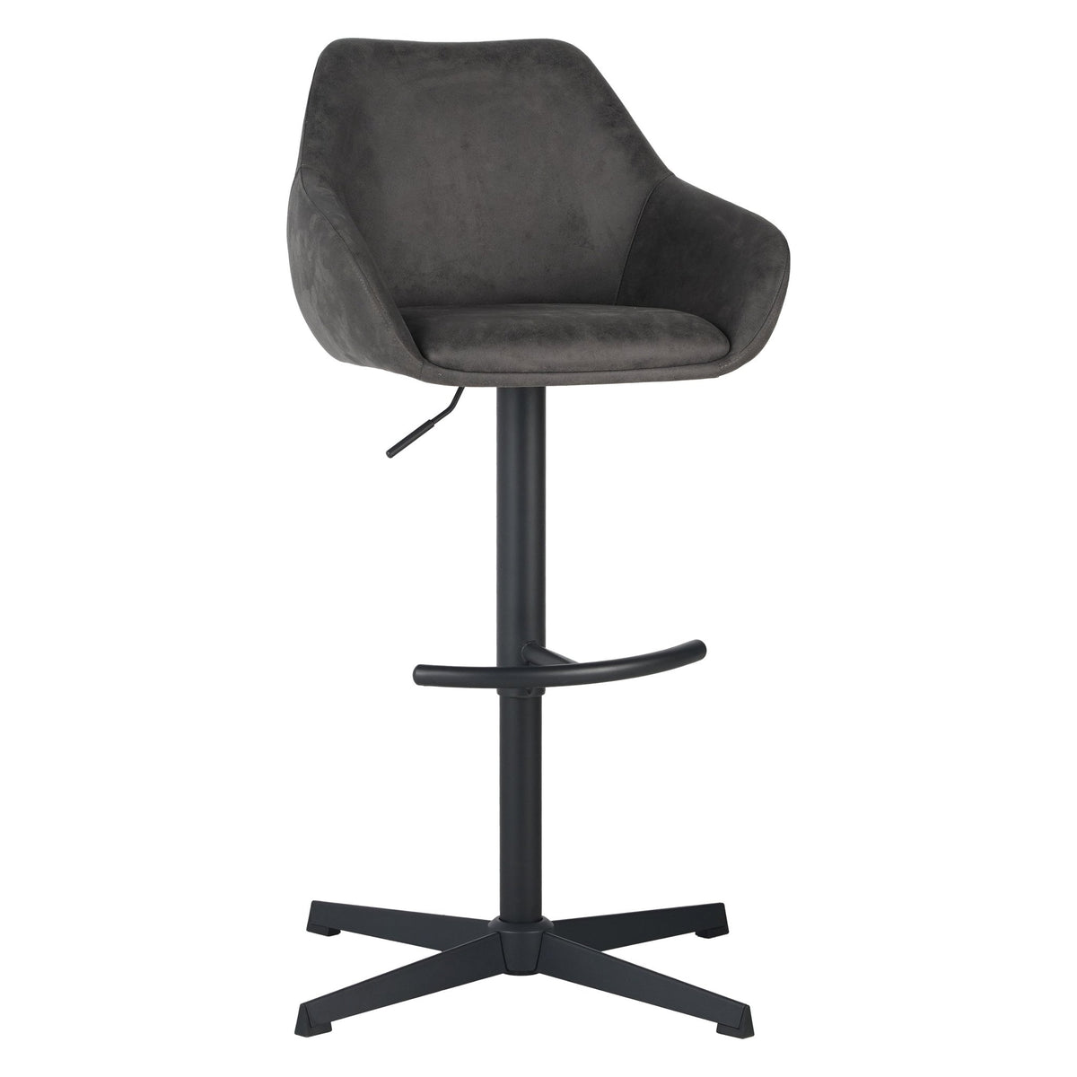 Bar Stools - Venom Bar Stool Anthracite Eco - leather - Adjustable Swivel Bar Chair with Armrest - Dimehouse