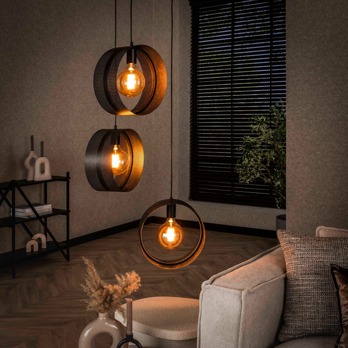 Hanging lamps - Hanging lamp Fons 3 - light stepped rings metal black - Dimehouse