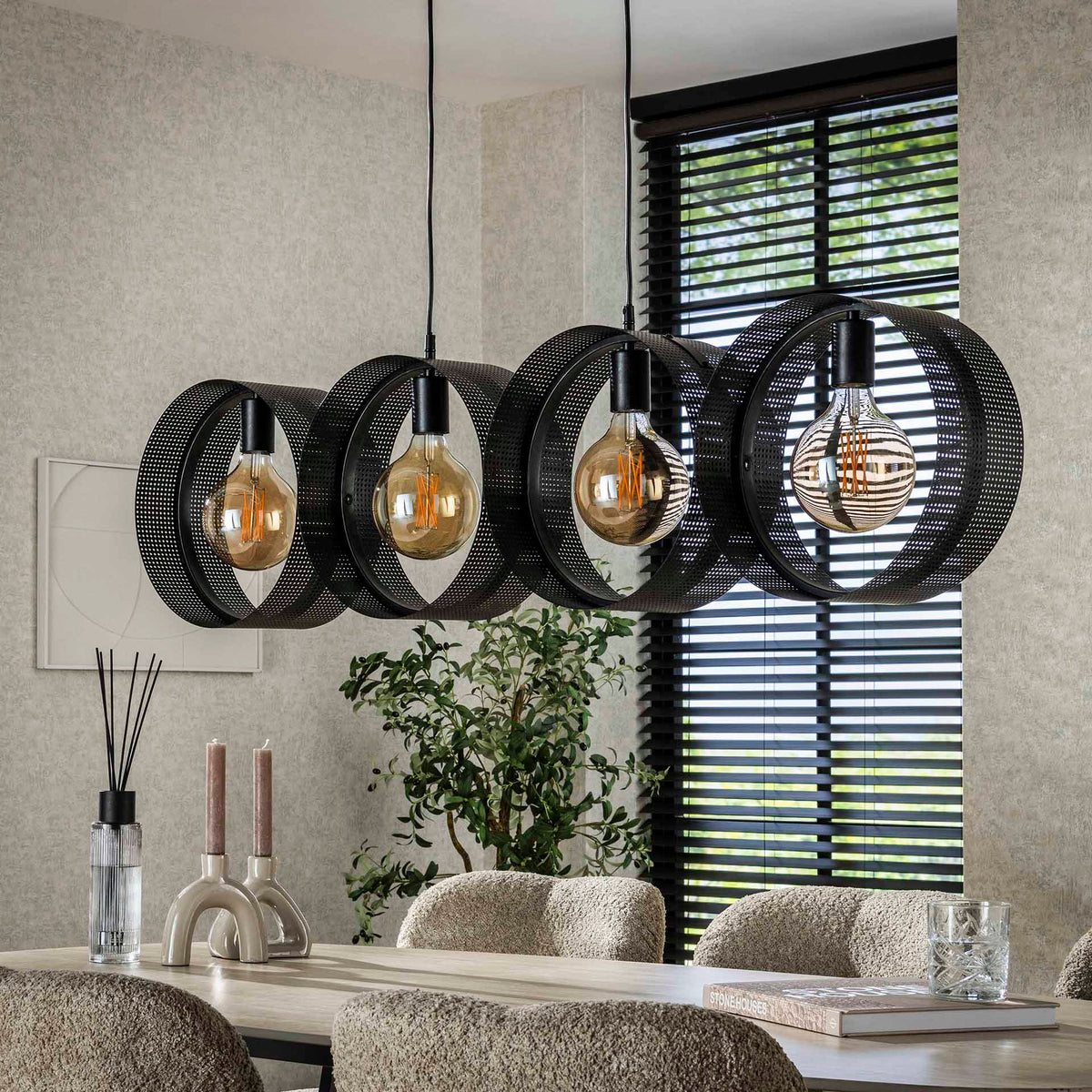 Hanging lamps - Hanging lamp Fons 4 - light rings metal black - Dimehouse