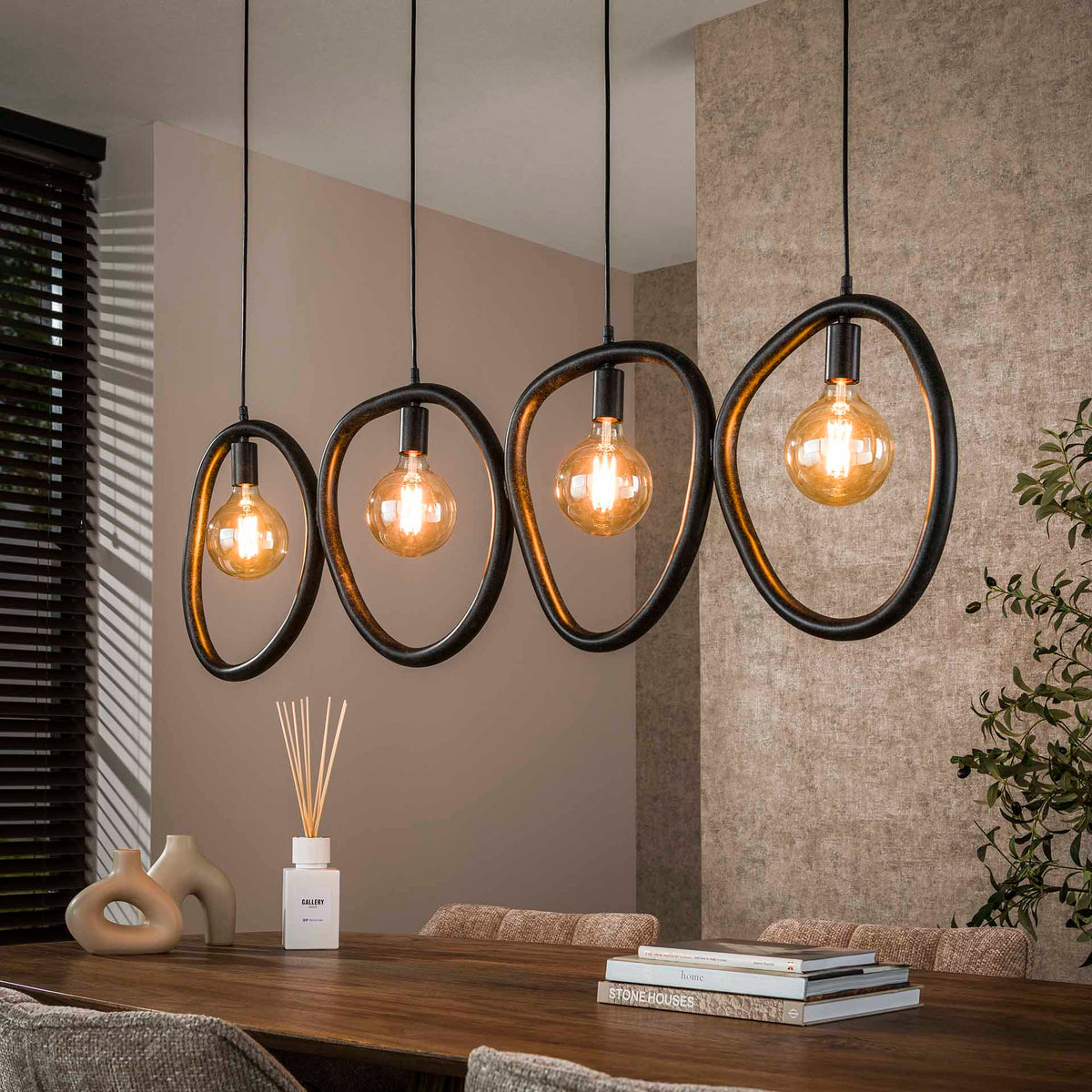 Hanging lamps - Hanging lamp Nova 4 - light Black Metal 140 cm - Dimehouse