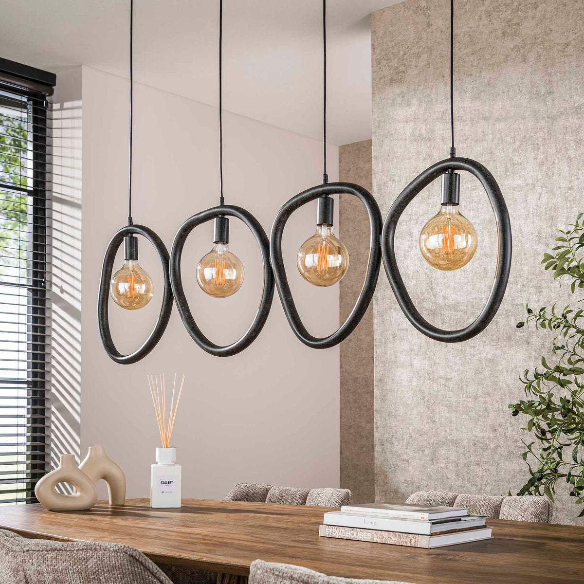 Hanging lamps - Hanging lamp Nova 4 - light Black Metal 140 cm - Dimehouse