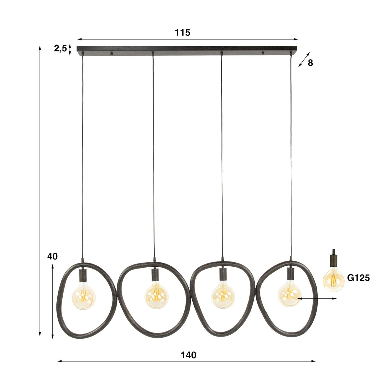 Hanging lamps - Hanging lamp Nova 4 - light Black Metal 140 cm - Dimehouse