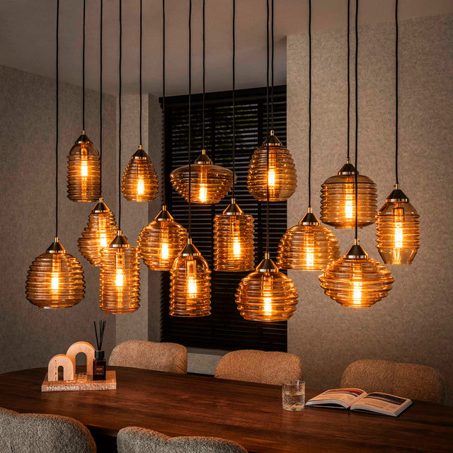 Hanging lamps - Hanging lamp Mali 15 - light ribbed glass amber - Dimehouse