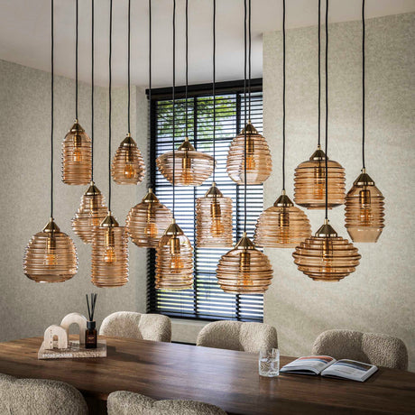 Hanging lamps - Hanging lamp Mali 15 - light ribbed glass amber - Dimehouse