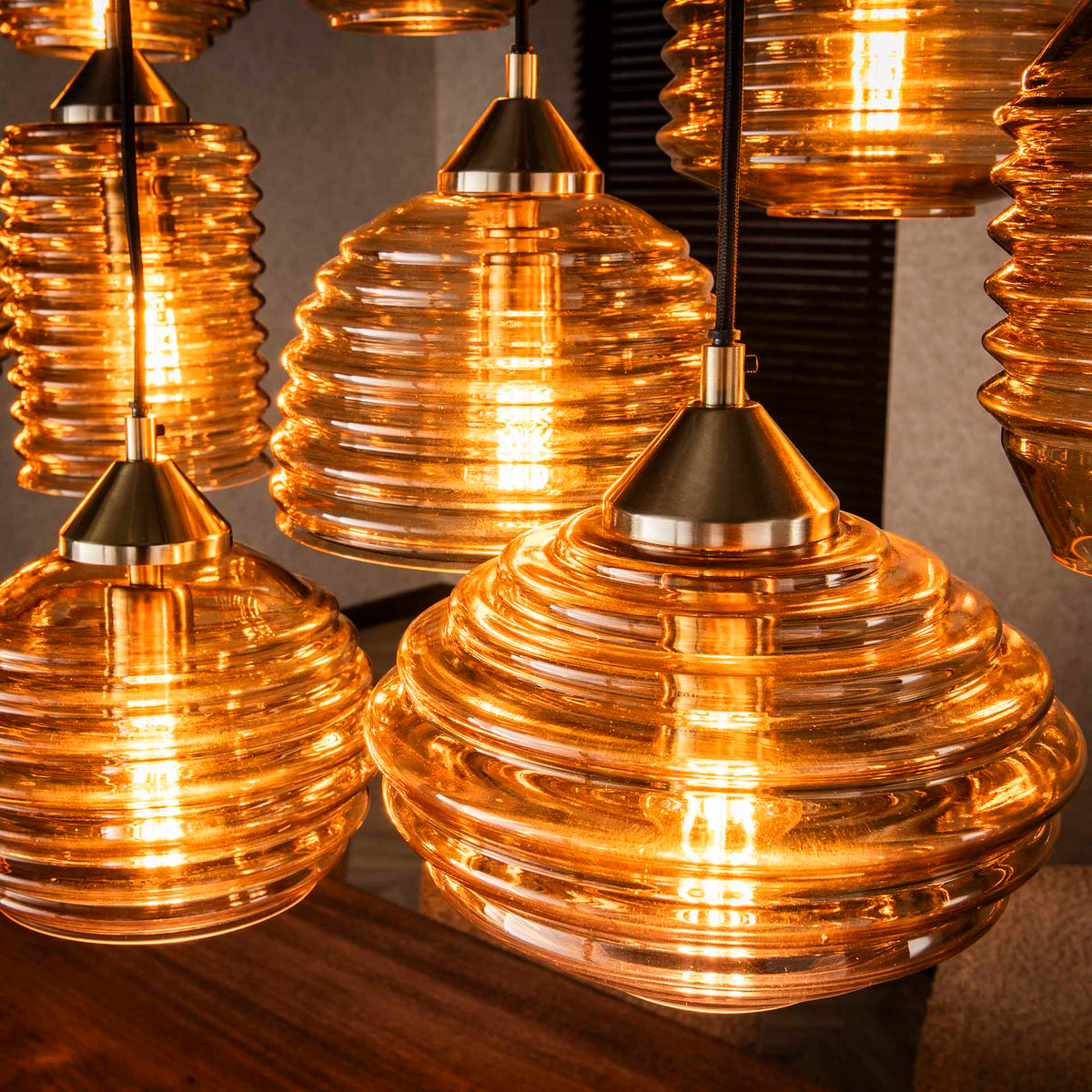Hanging lamps - Hanging lamp Mali 15 - light ribbed glass amber - Dimehouse