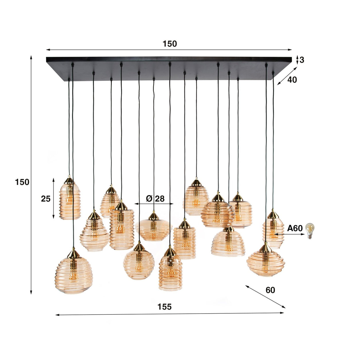 Hanging lamps - Hanging lamp Mali 15 - light ribbed glass amber - Dimehouse