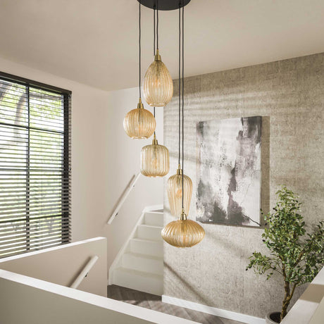 Hanging lamps - Glass Hanging Lamp Olaf 5 - light Amber Gold - Dimehouse