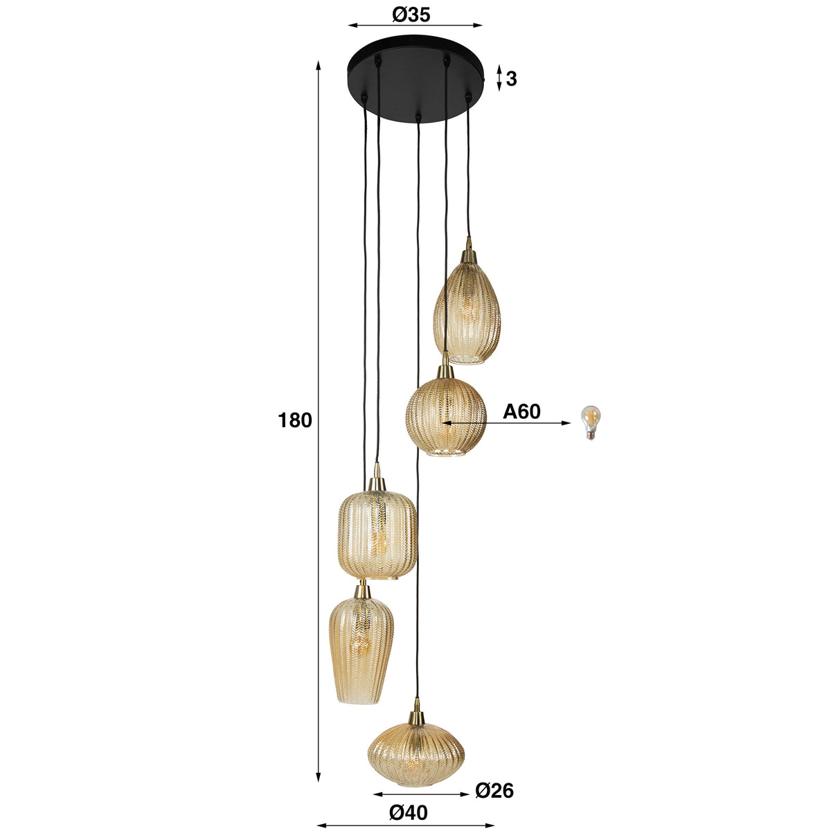 Hanging lamps - Glass Hanging Lamp Olaf 5 - light Amber Gold - Dimehouse
