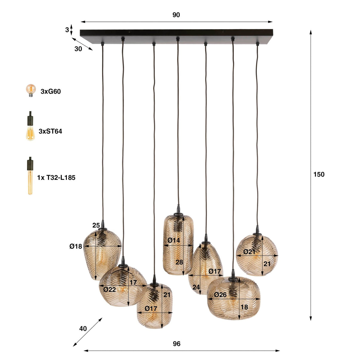 Hanging lamps - Hanging lamp 7 - light brown relief glass Chen - Dimehouse