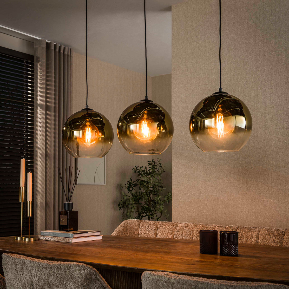 Hanging lamp - Glass hanging lamp Juliette 3 - light gold glass - Dimehouse