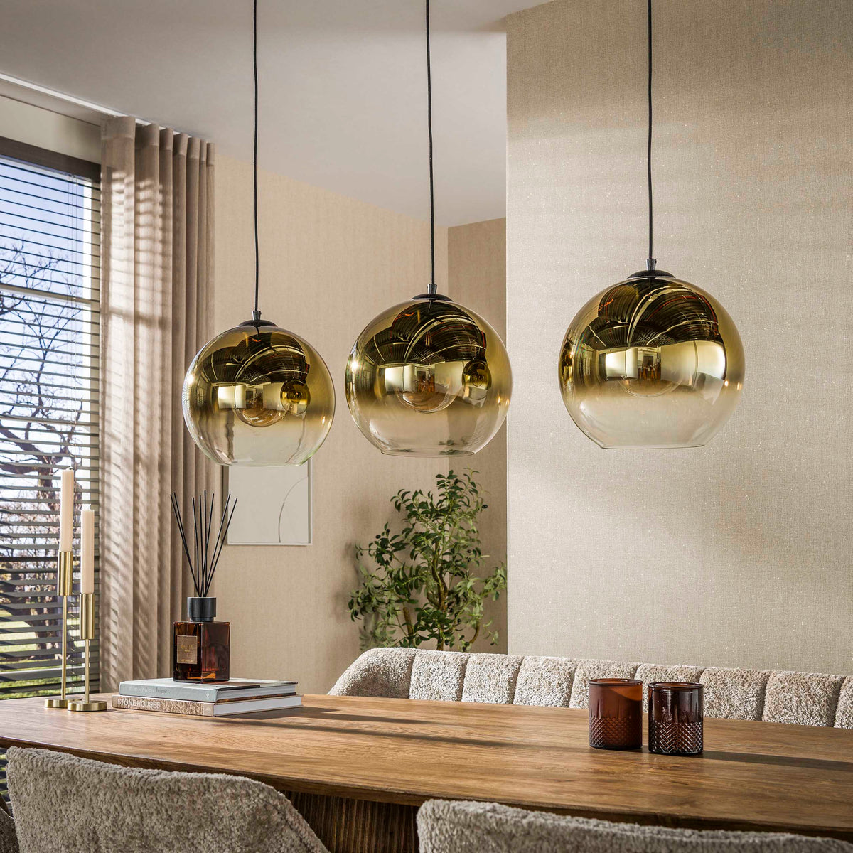 Hanging lamp - Glass hanging lamp Juliette 3 - light gold glass - Dimehouse