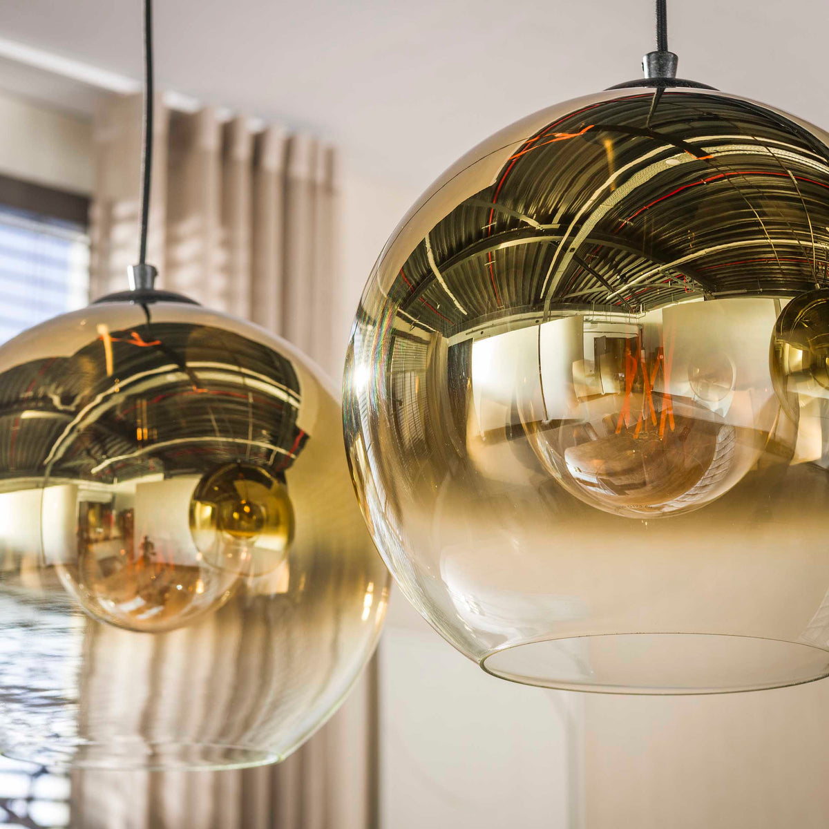 Hanging lamp - Glass hanging lamp Juliette 3 - light gold glass - Dimehouse