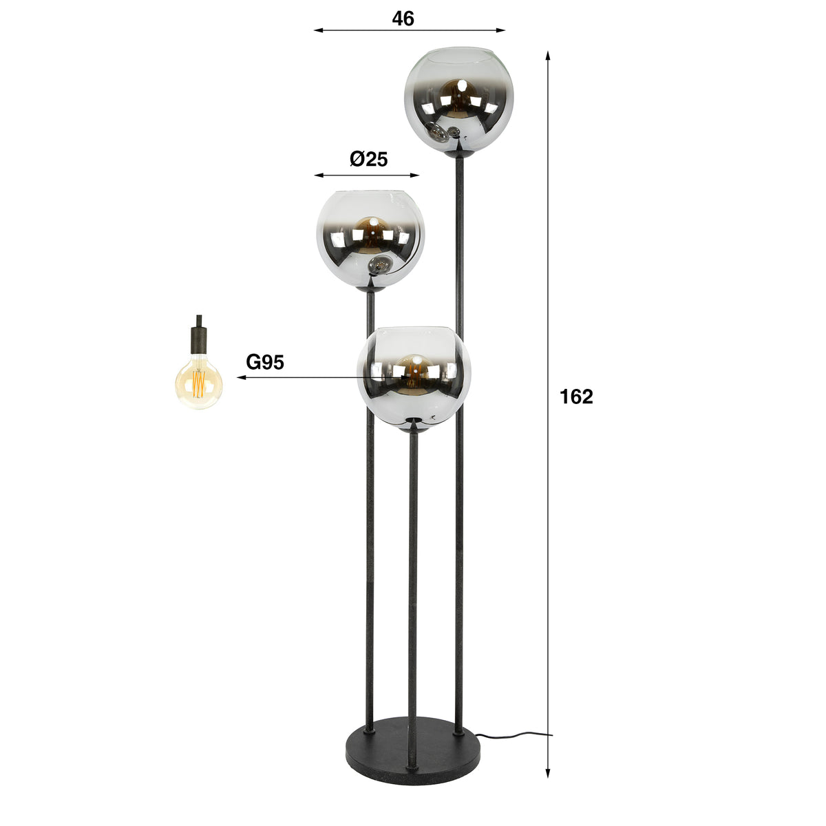 Floor lamps - Modern Floor Lamp Arvo 3 - light black with metal shade - Dimehouse
