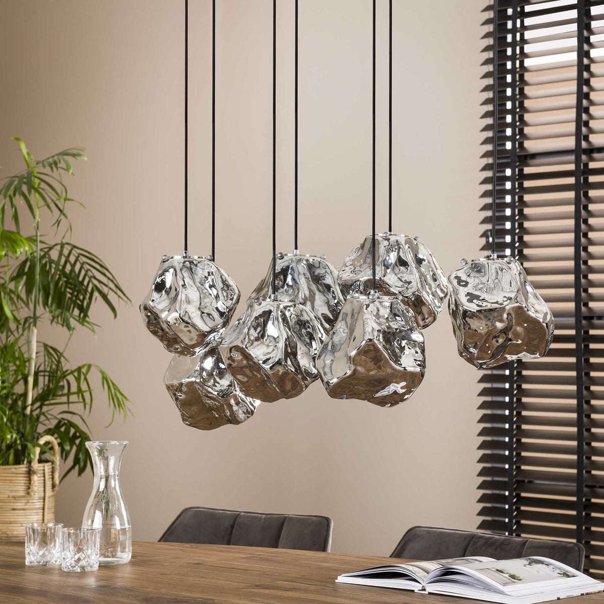 Hanging lamp Rocks DH Interior Chromed LxWxH 104x55x36 Glass Atmospheric photo diagonal front view