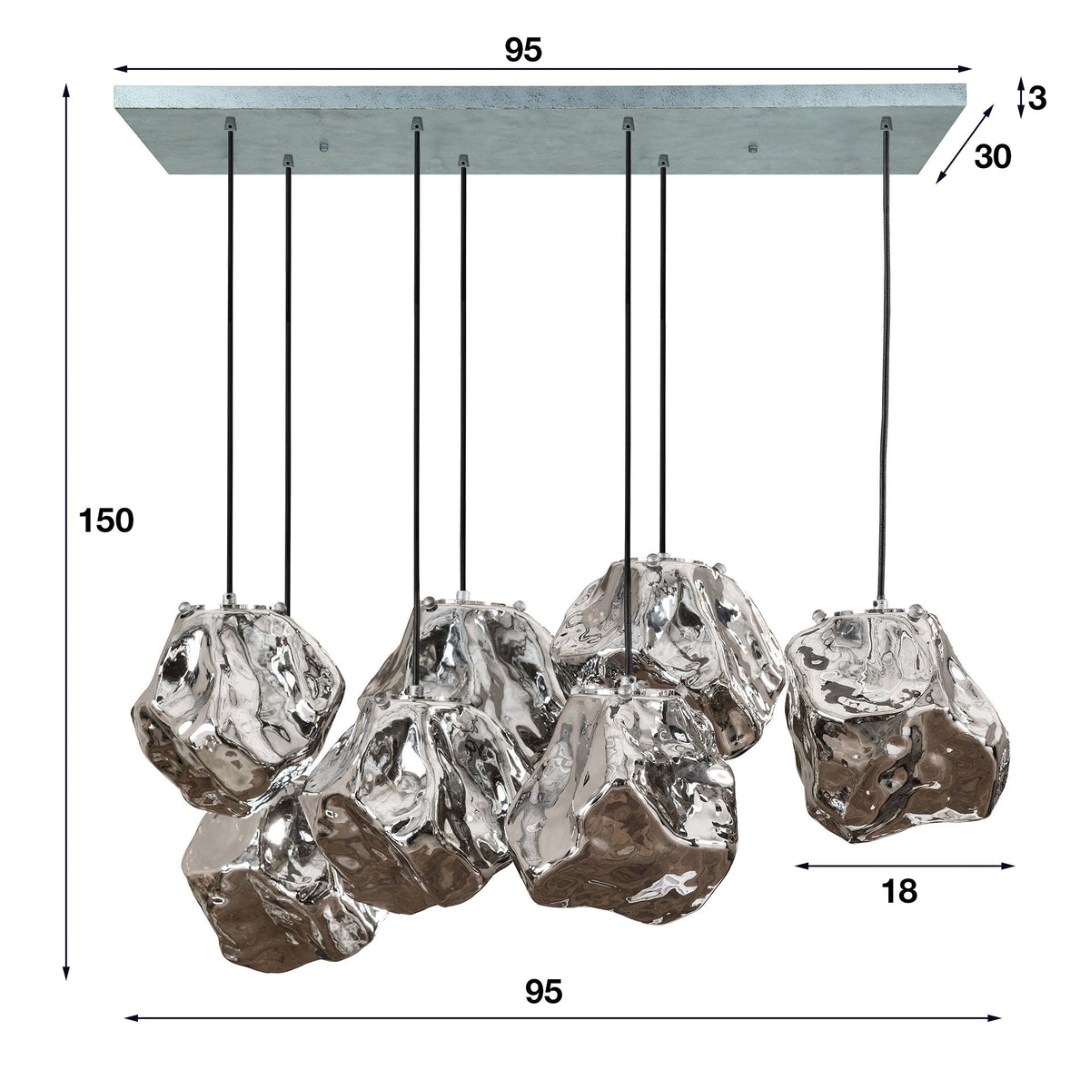 Hanging lamp Rocks DH Interior Chromed LxWxH 104x55x36 Glass White photo size indication