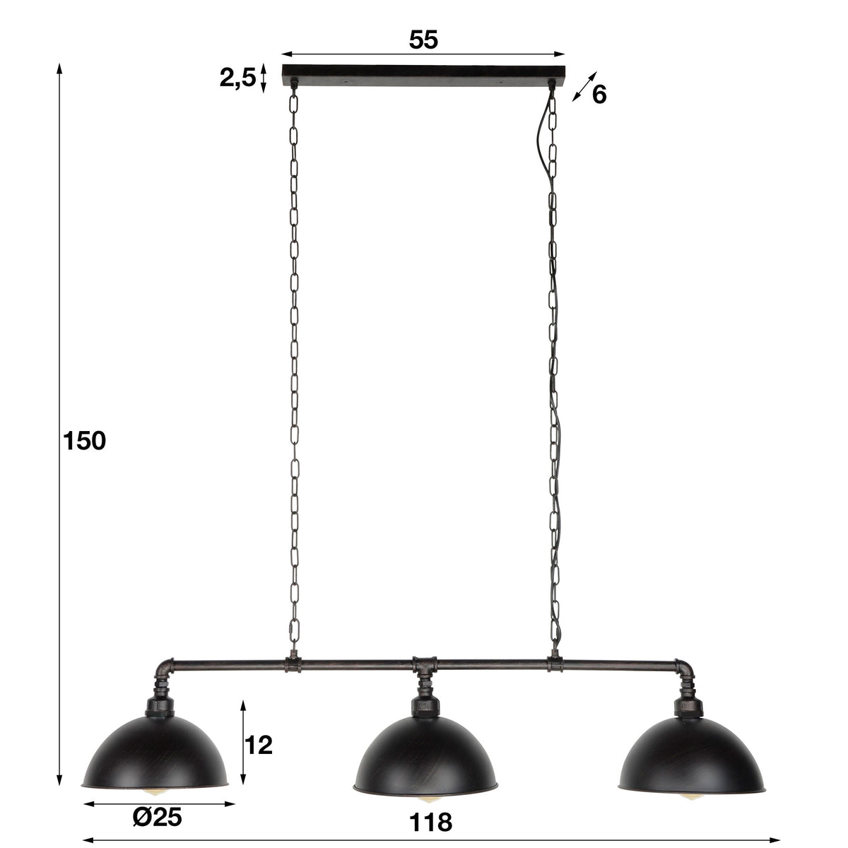 Hanging lamp Abby DH Interior Black LxWxH 106x31x28 Black White photo size indication