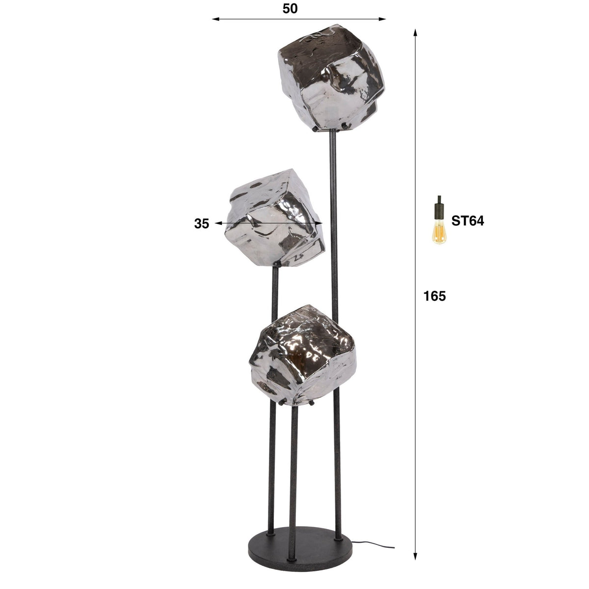 Floor lamp - Floor lamp 3 - light stepped chrome glass Rocks - Dimehouse