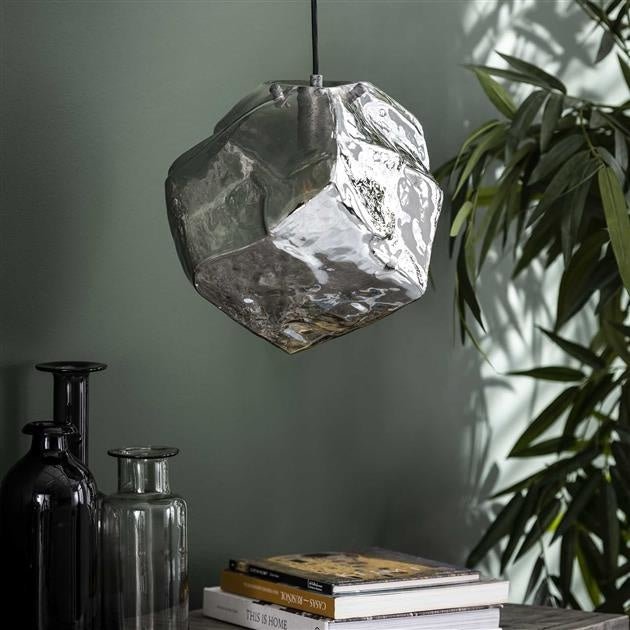 Hanging lamp Rocks DH Interior Chromed LxWxH 45x34x34 Glass Atmospheric photo diagonal front view
