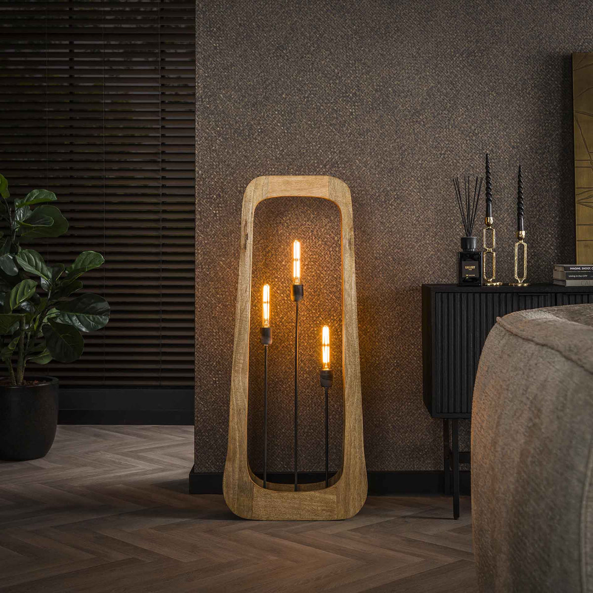 Floor lamps - Organic Akira floor lamp Mango wood 3L - Dimehouse