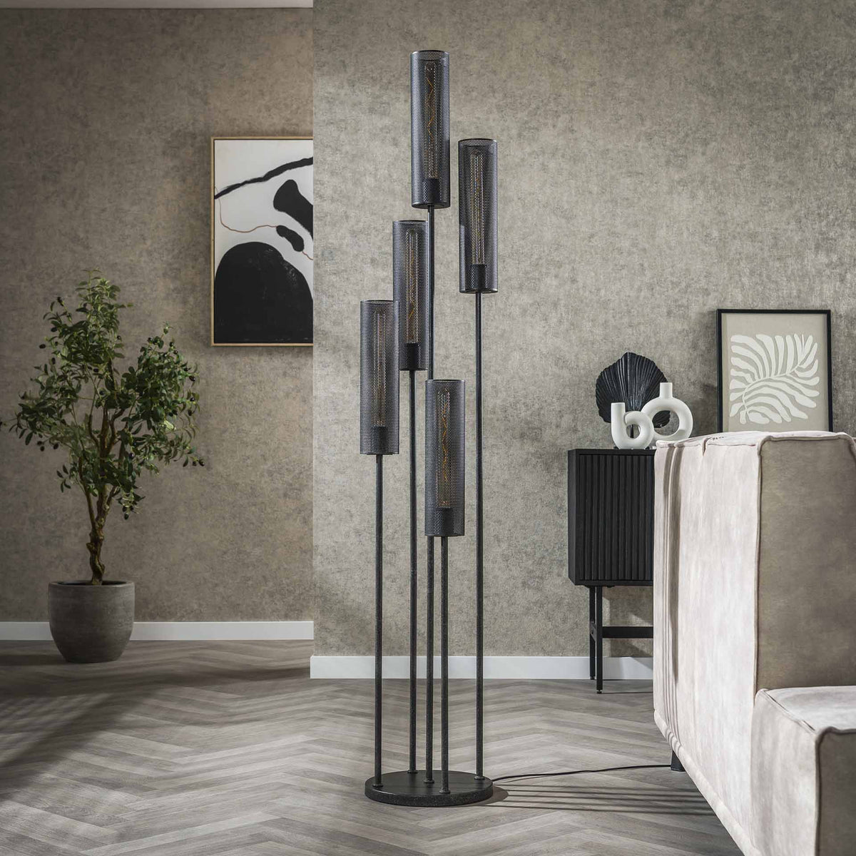 Floor lamps - Floor lamp Zavi 5 - light stepped mesh black - Dimehouse