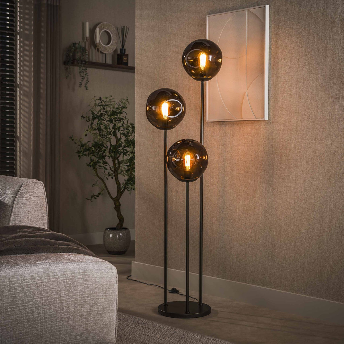 Floor lamp - Floor lamp Ada 3 - slightly stepped brown glass - Dimehouse