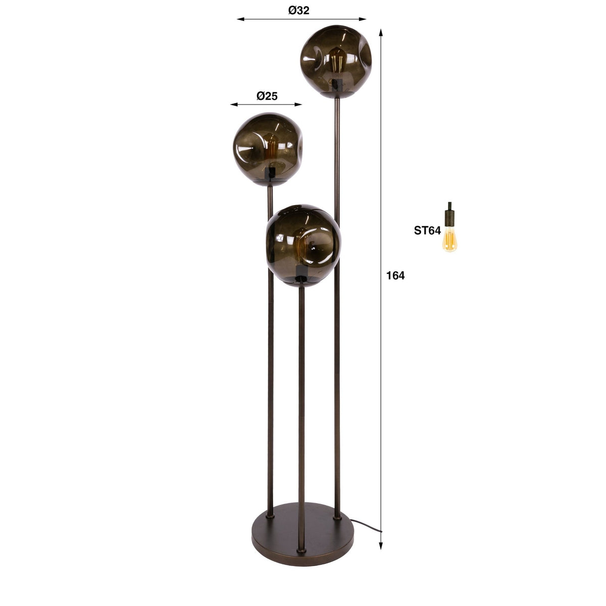 Floor lamp - Floor lamp Ada 3 - slightly stepped brown glass - Dimehouse