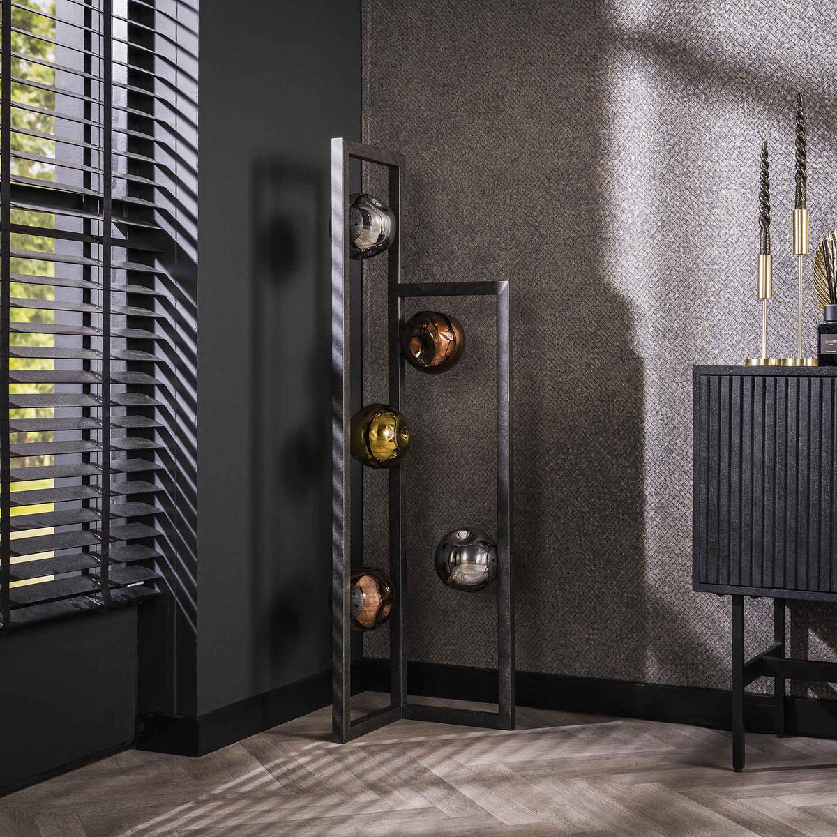 Floor lamps - Industrial Floor Lamp Ada 5 - light Colored Glass Corner - Dimehouse