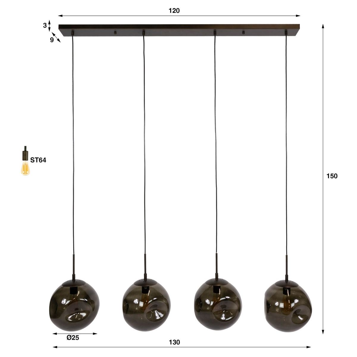 Hanging lamp-Hanging lamp Ada 4-light brown glass-Dimehouse