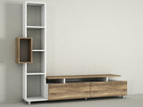 TV Furniture - TV Furniture Set Tulip White Walnut Melamine 160x166.7x29.5 cm - Dimehouse