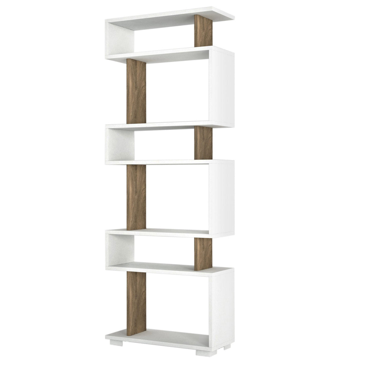 Bookcases - Design shelving unit white with walnut melamine Block 60x165x19.5 cm - Dimehouse