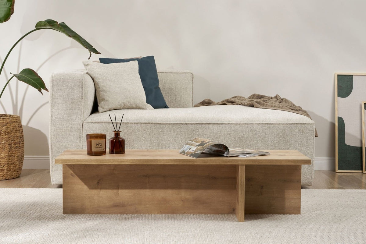 Coffee tables - Rectangular coffee table Oak melamine - 120x45x30 cm - Portland - Dimehouse