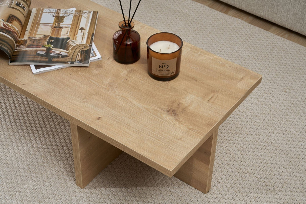 Coffee tables - Rectangular coffee table Oak melamine - 120x45x30 cm - Portland - Dimehouse