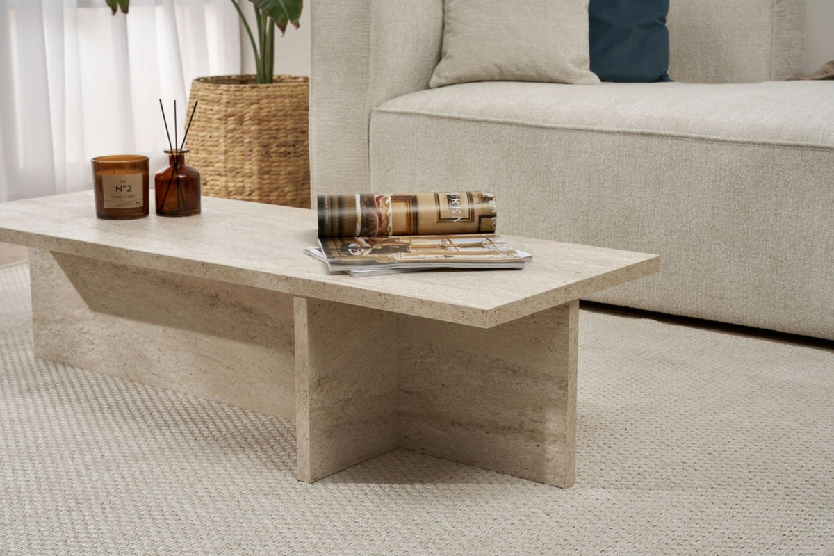 Coffee tables - Rectangular coffee table travertine melamine - 120x45x30 cm - Portland - Dimehouse