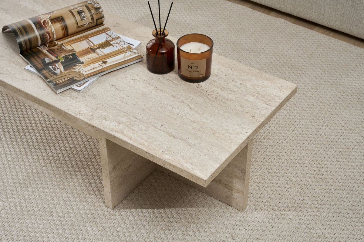 Coffee tables - Rectangular coffee table travertine melamine - 120x45x30 cm - Portland - Dimehouse