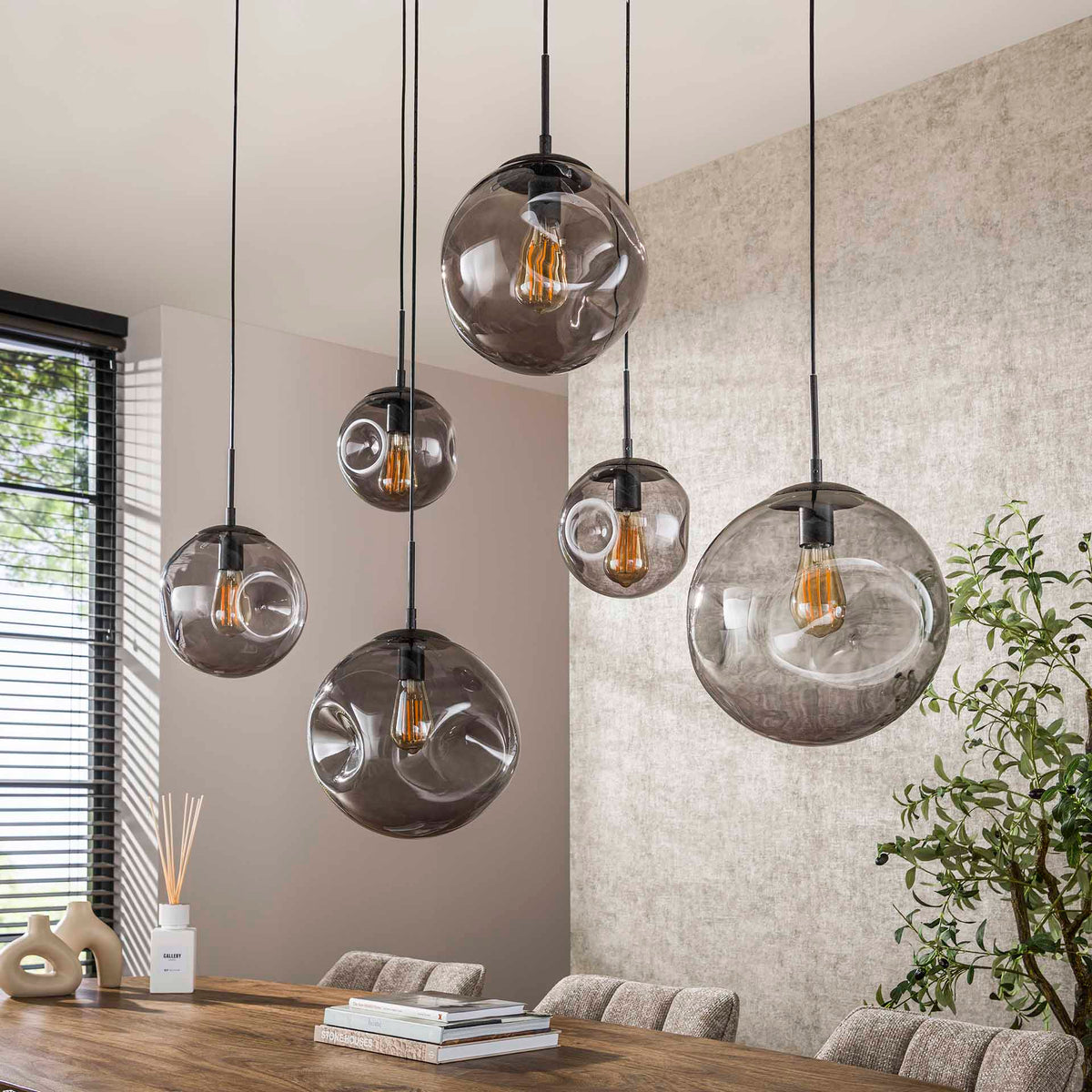 Hanging lamps - Industrial Hanging Lamp Nova Black 6 - light Beam 135 cm - Dimehouse