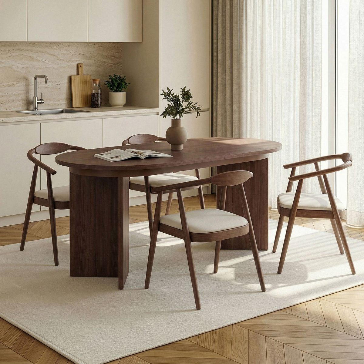 Sorell extendable dining table walnut 160 cm Melamine coated wood composite