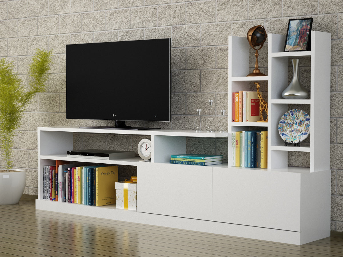 TV Furniture - TV Furniture Set Dolunay White Melamine 164.4x91.3x25 cm - Dimehouse