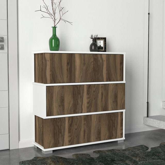 Shoe cabinets - Shoe cabinet Napolyon White Walnut Melamine 90x93x30 cm - Dimehouse
