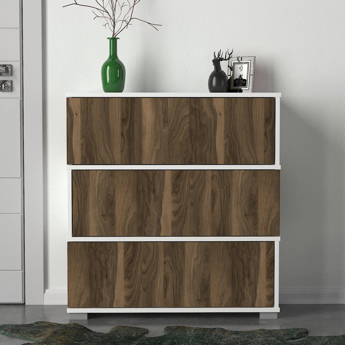 Shoe cabinets - Shoe cabinet Napolyon White Walnut Melamine 90x93x30 cm - Dimehouse