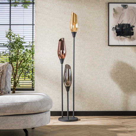 Floor lamps - Modern floor lamp Coco 3 - light black with glass balls - Dimehouse