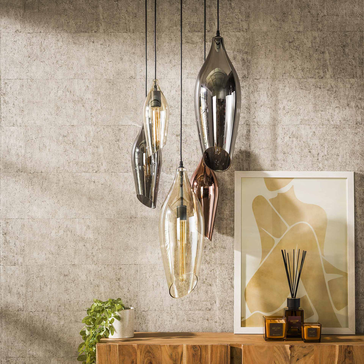 Hanging lamps - Modern Hanging Lamp Coco stepped 5 - light colored glass - Dimehouse