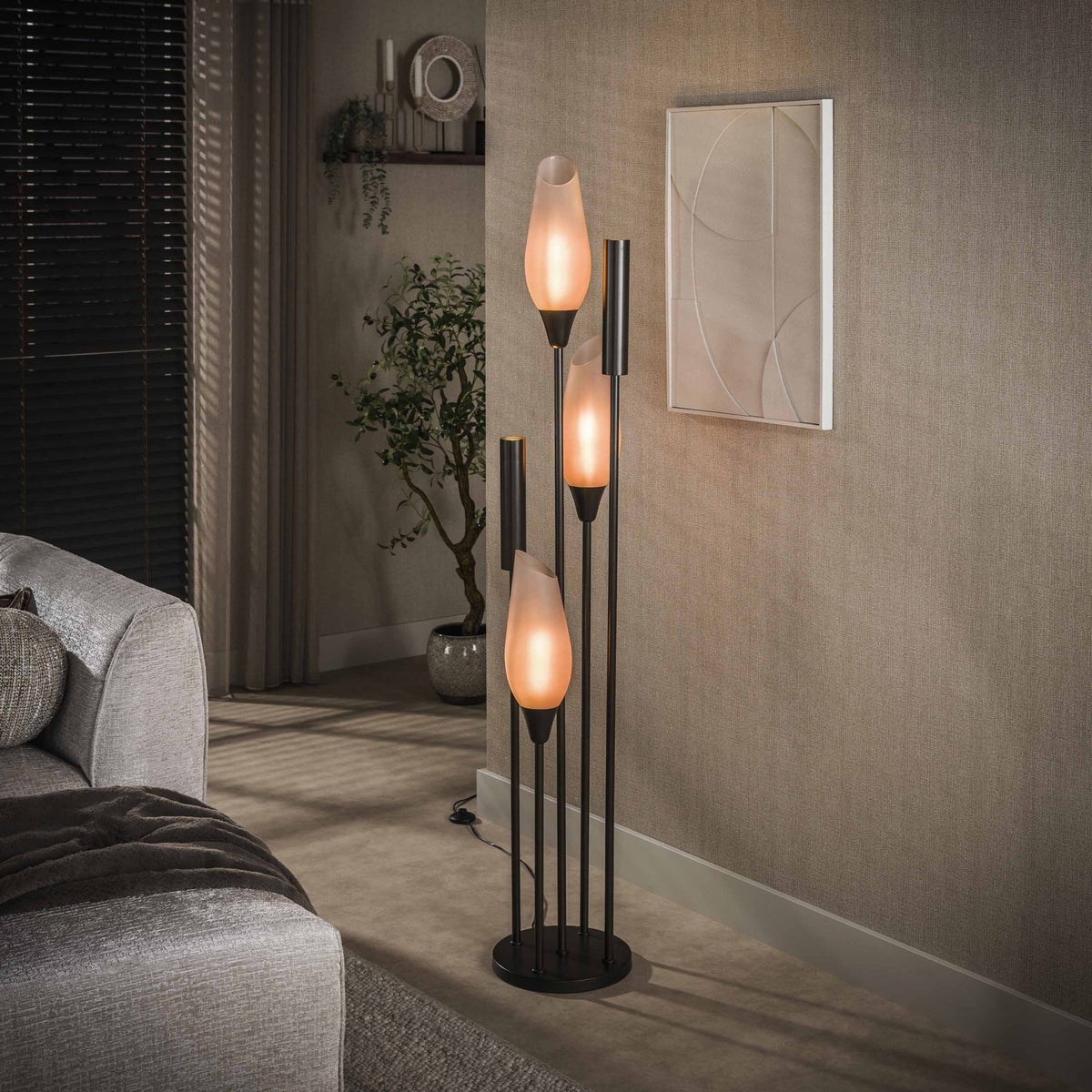 Floor lamp Cocoon 5-light brown frosted