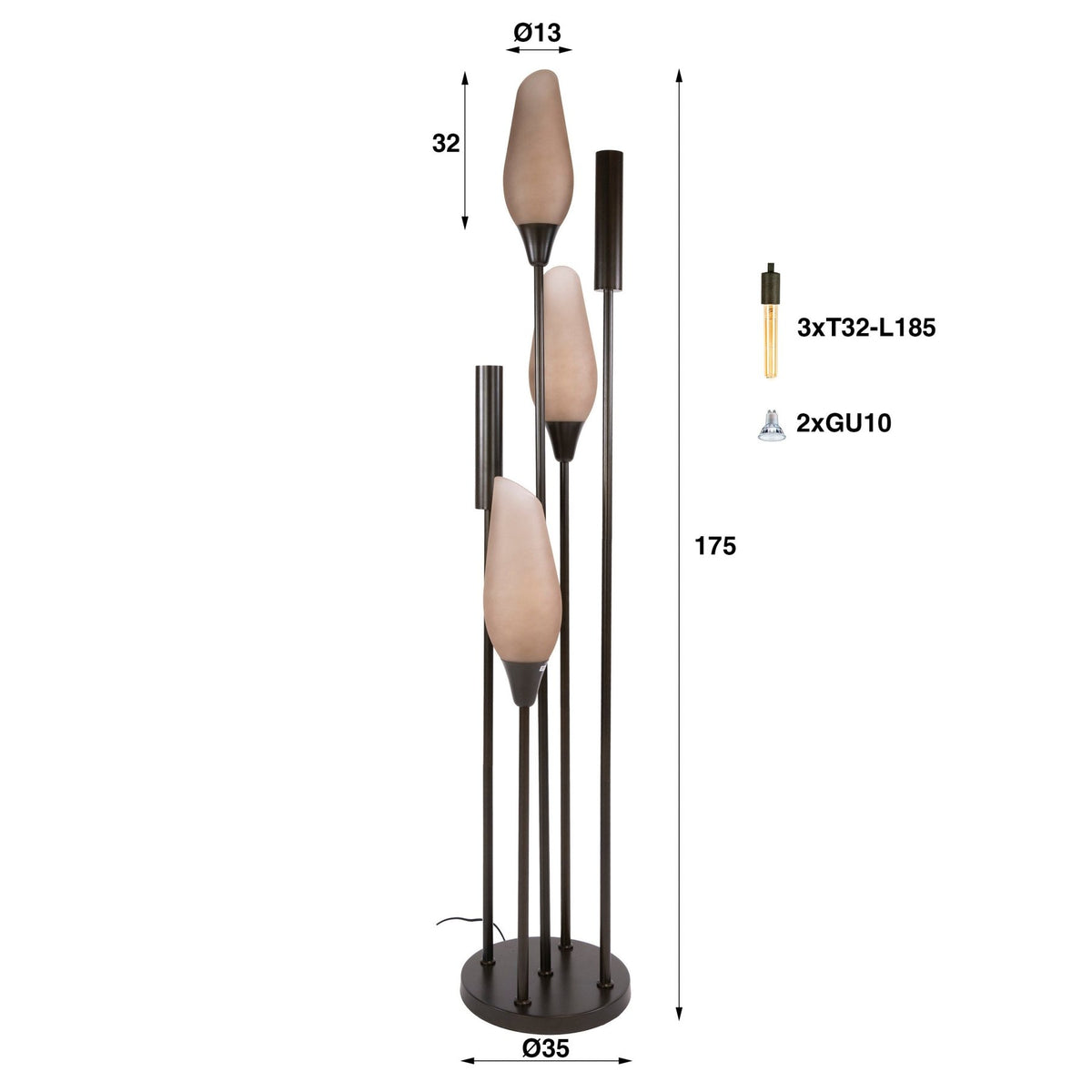 Floor lamp Cocoon 5-light brown frosted