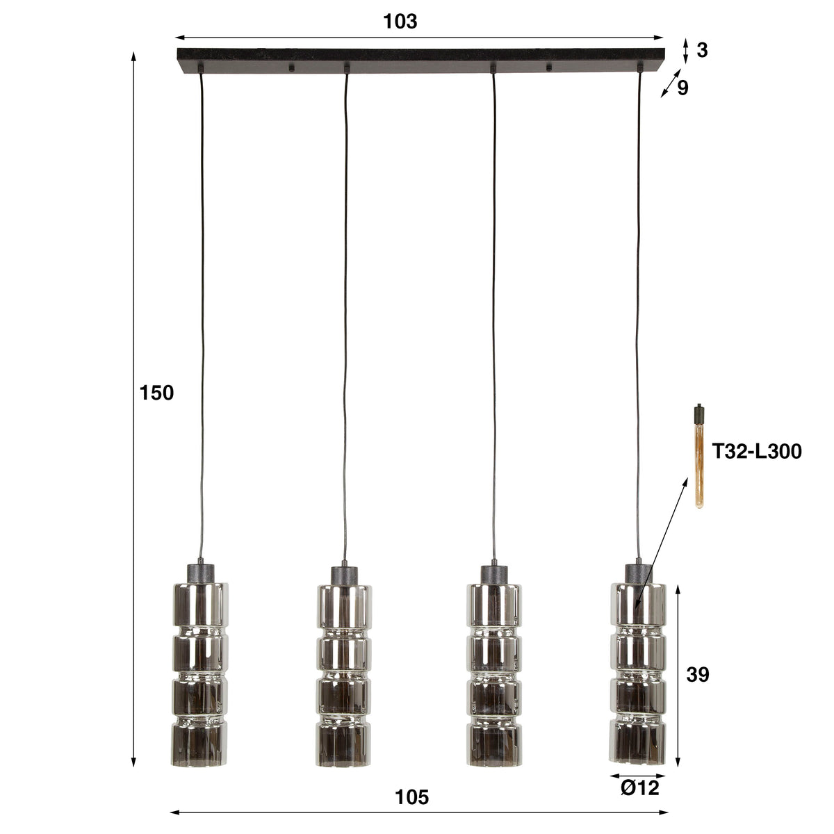 Hanging lamps - Hanging lamp Kik 4 - light cylinder glass - Dimehouse