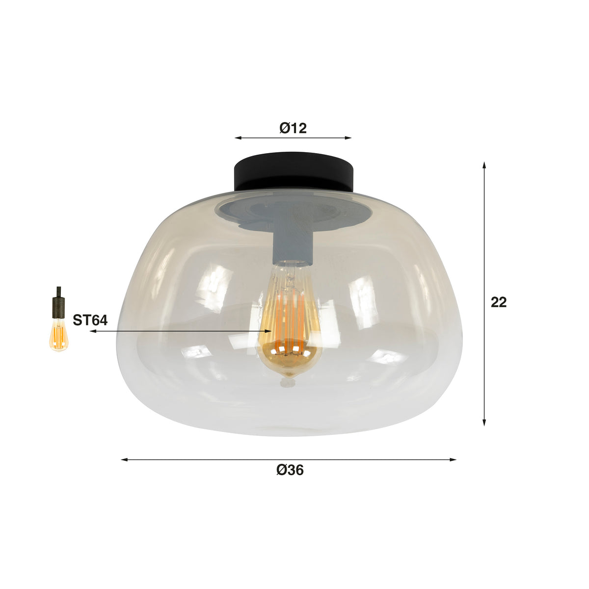 Hanging lamps - Ceiling lamp Noma Shaded Amber Glass 36x22 cm - Dimehouse