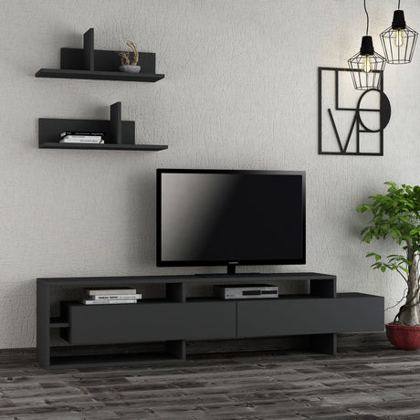 TV Furniture - TV Furniture Set Gara Anthracite Melamine 180x42x32 cm - Dimehouse