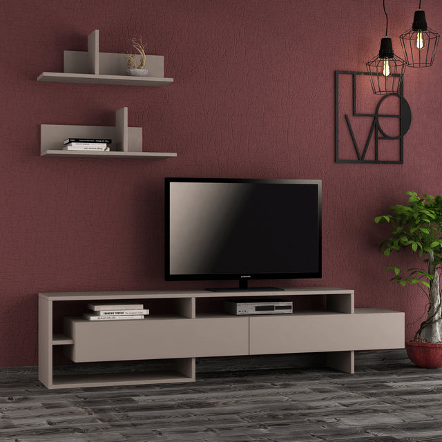 TV Furniture - TV Furniture Set Gara Mokka Melamine 180x42x32 cm - Dimehouse