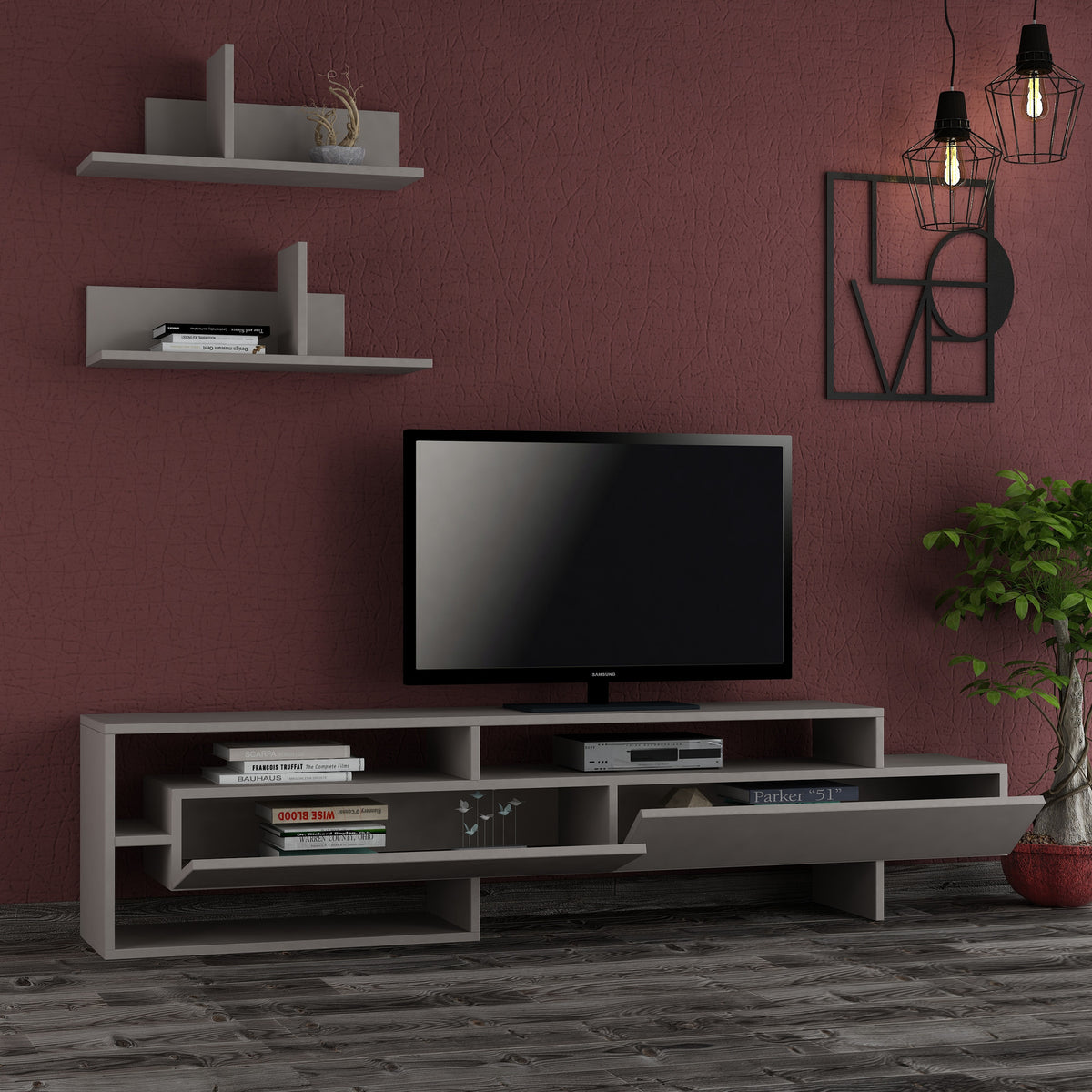 TV Furniture - TV Furniture Set Gara Mokka Melamine 180x42x32 cm - Dimehouse