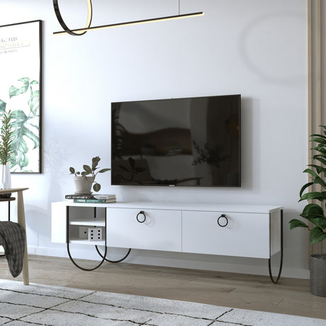 TV Furniture - TV Furniture Norfolk White Melamine 150x44x36 cm - Dimehouse