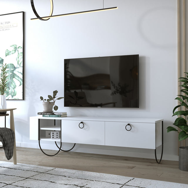 TV Furniture - TV Furniture Norfolk White Melamine 150x44x36 cm - Dimehouse